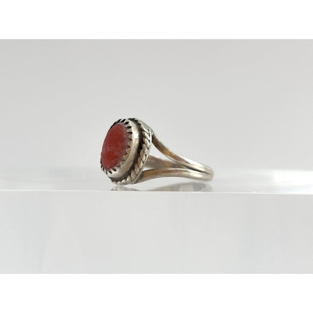 Carnelian Accented Split Shank Sterling Silver 925 Vintage Ring - sz 5.75 - Picture 6 of 14
